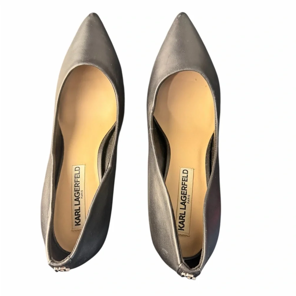 Karl Lagerfeld Paris Royale Size 7.5 Black Leather Pump Stiletto Heels